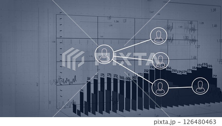 Image of network of connections over data processing on white background Image of network of connections over data processing on white background 126480463