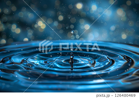 躍動感のある美しい青い水滴 126480469
