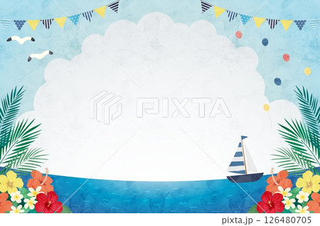 夏の水彩背景フレームイラスト、夏イメージ 126480705