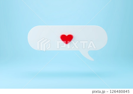 Red heart with blank white speech bubble pin isolated on white background ,3D rendering 126480845