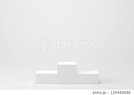 White podium winner 123 stage with blank white backdrop ,3d rendering 126480846