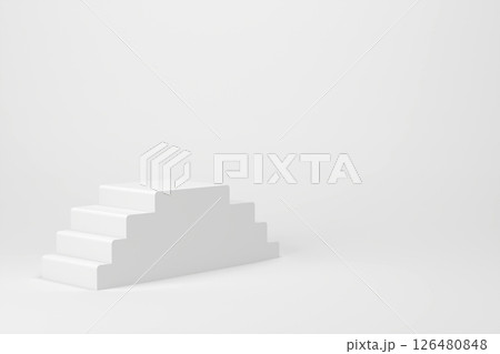 WHITE STAIR WITH BLANK WHITE BACKDROP ,3D RENDERING 126480848