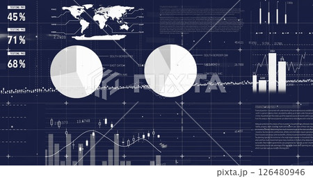 Image of financial digital data processing over dark background Image of financial digital data processing over dark background 126480946