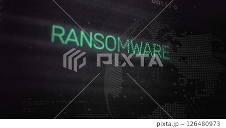 Image of ransomware text over biometric fingerprint over black background 126480973