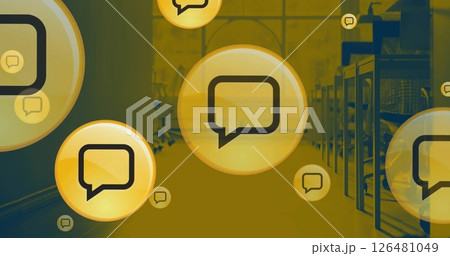 Image of speech bubbles over empty office Image of speech bubbles over empty office 126481049