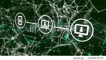 Image of network of digital icons over dark background 126481074