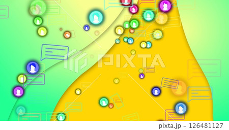 Image of media icons over green and orange background 126481127