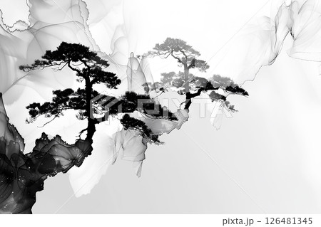 禅的で神秘的な水墨画テクスチャー-2 126481345