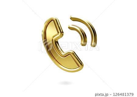 Light shiny on 3d gold phone icon isolated on white background. Gold texture, 3D Rendering. Light shiny on 3d gold phone icon isolated on white background. Gold texture, 3D Rendering. 126481379