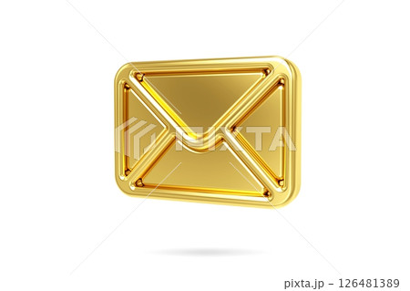 3d gold mail icon isolated on white background. Envelope sign. Email icon. Letter icon. 3D rendering 126481389