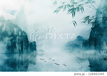 禅的で神秘的な水墨画テクスチャー-4 禅的で神秘的な水墨画テクスチャー-4 126481445