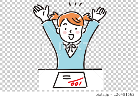 A girl in uniform is happy to get 100 points on a test A girl in uniform is happy to get 100 points on a test 126481562