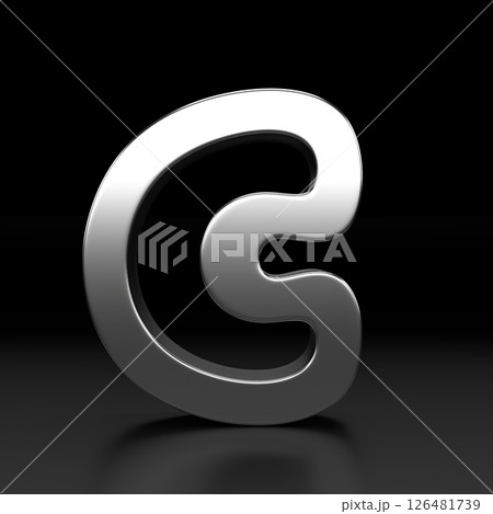 Metallic alphabet of letter C. Typography silver font. Volumetric alphabet design. Night show alphabet. 3d Rendering isolated on black background. 126481739