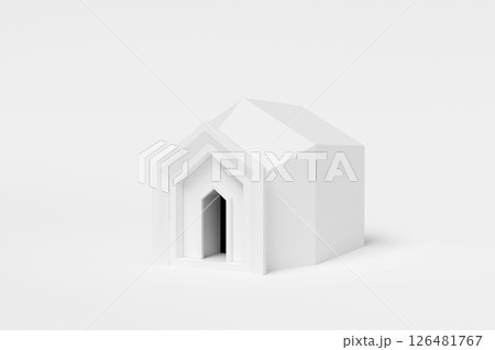 Abstract white house geometric shape isolate on white background. Modern architecture with empty building. Concept building business. Futuristic design concepts.3D rendering Abstract white house geometric shape isolate on white background. Modern architecture with empty building. Concept building business. Futuristic design concepts.3D rendering 126481767