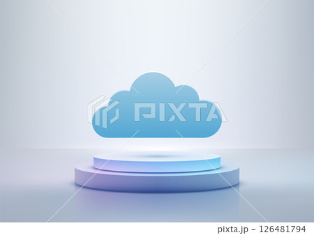 minimalist 3d cloud floating above glowing white podium modern technology concept mockup showcase futuristic abstract design minimalist 3d cloud floating above glowing white podium modern technology concept mockup showcase futuristic abstract design 126481794