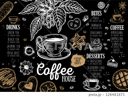 Coffee house menu. Restaurant cafe menu, template design. Food flyer. Coffee house menu. Restaurant cafe menu, template design. Food flyer. 126481871
