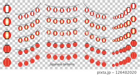 お祭りの提灯のイラスト素材セット ベクター 日本 ベクター 白背景 126482020