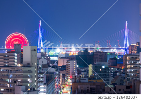 大阪　弁天町駅周辺からの大阪港（天保山大橋）方面　夜景 126482037