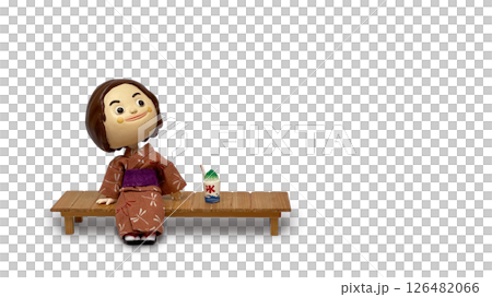 A girl doll in a yukata looking up at the sky 126482066