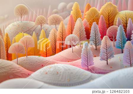 パステルカラーの優しい森の風景（フェルト）-3 126482103