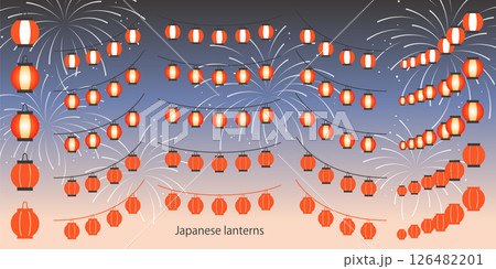 お祭りの赤提灯のイラスト素材セット ベクター 夏  花火 日本 126482201