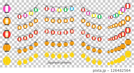 お祭りの提灯のイラスト素材セット ベクター 白背景 カラフル 夏 日本 126482564