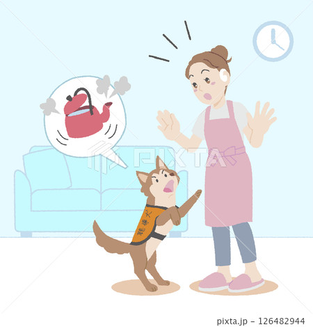手描き風のヤカンが沸騰したことを伝える聴導犬 126482944