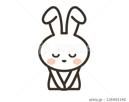頭を下げて謝るかわいい白うさぎの上半身イラスト 126483140