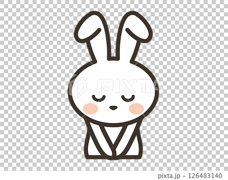 頭を下げて謝るかわいい白うさぎの上半身イラスト 126483140