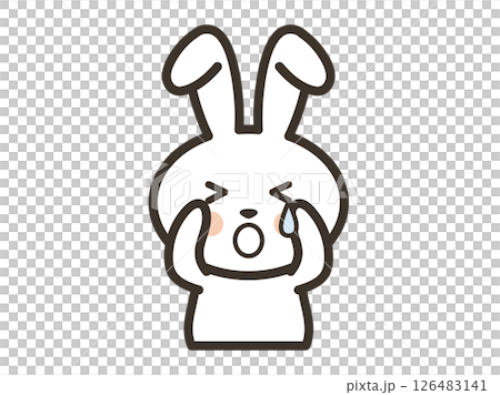 悲しくて泣くかわいい白うさぎの上半身イラスト 126483141