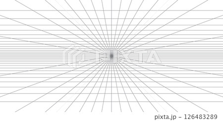 Coordinate system in three dimensions with point perspective on white lined paper 126483289