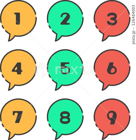 シンプルな途切れ線の数字アイコンセット・ポップカラー 126484003