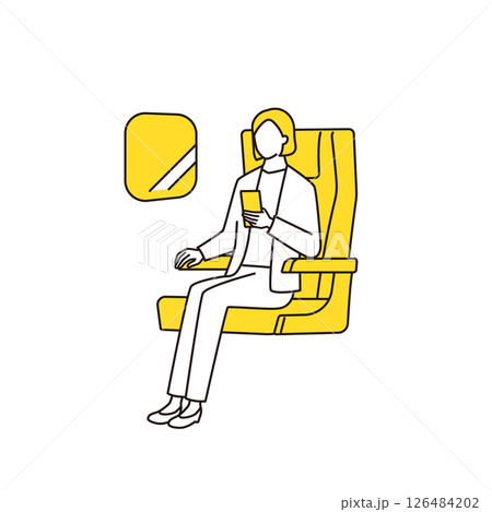電車や飛行機の座席に座ってスマホを操作しているビジネスパーソン 電車や飛行機の座席に座ってスマホを操作しているビジネスパーソン 126484202