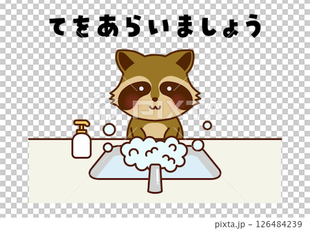 可愛浣熊洗手圖 可愛浣熊洗手圖 126484239