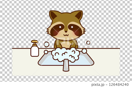 可愛浣熊洗手圖 可愛浣熊洗手圖 126484240