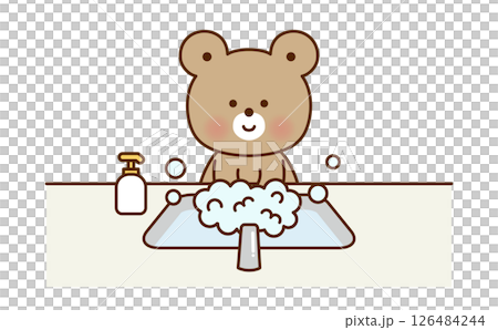 かわいいくまの手洗いイラスト 126484244