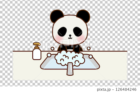 かわいいパンダの手洗いイラスト 126484246
