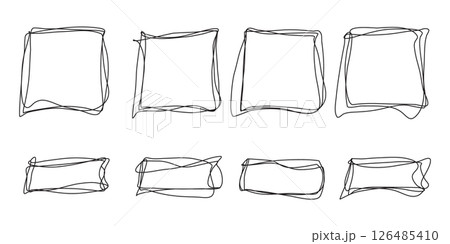 Set of black square frames with scrawl loops and scribbles on white bg Set of black square frames with scrawl loops and scribbles on white bg 126485410