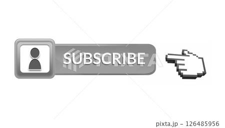 Subscribe button with pixelated hand cursor clicking for online content engagement 126485956