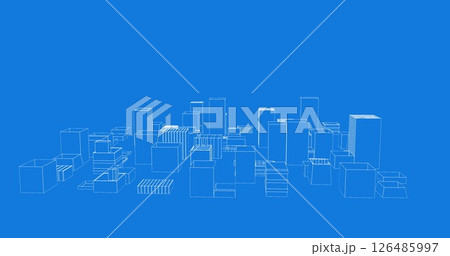 Showcasing modern architecture, geometric buildings against blue background in cityscape 126485997