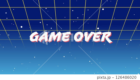 Retro video game screen with Game Over text and grid background Retro video game screen with Game Over text and grid background 126486020