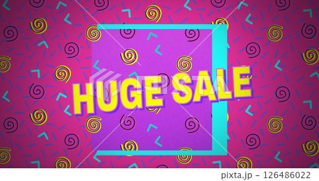 Colorful retro design with bold text promoting huge sale event 126486022