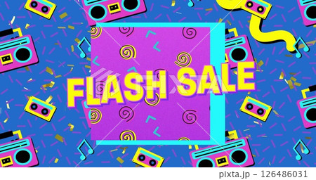 Colorful retro-themed flash sale banner with vibrant patterns and bold text Colorful retro-themed flash sale banner with vibrant patterns and bold text 126486031
