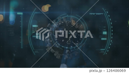 Coronavirus digital visualization with futuristic data interface in virtual setting 126486069