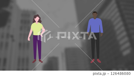 Maintaining social distance, people in city focusing on safety and awareness 126486080