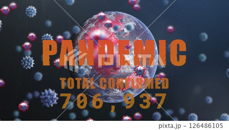 Pandemic concept with virus particles surrounding Earth, highlighting global impact Pandemic concept with virus particles surrounding Earth, highlighting global impact 126486105