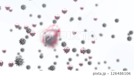Illustrating global health and pandemic concept, floating virus particles in focus 126486106