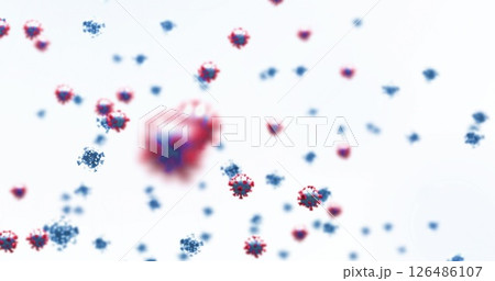 Abstract virus particles floating in air, representing global health concept 126486107