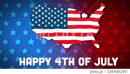 USA map with flag design celebrating Independence Day, Happy 4th of July message 126486200