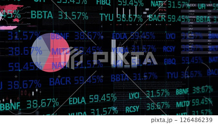 Digital stock market data displaying fluctuating percentages and financial graphs Digital stock market data displaying fluctuating percentages and financial graphs 126486239